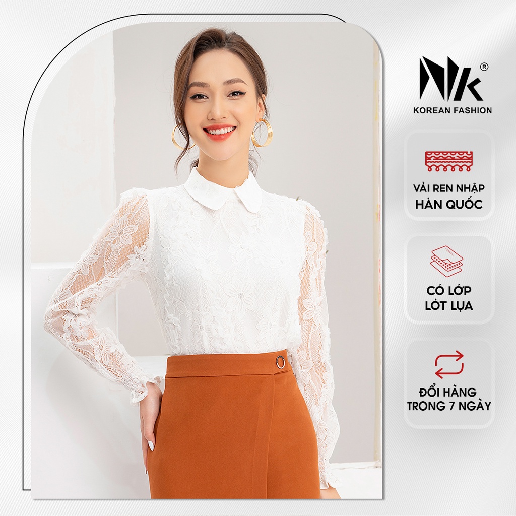 Áo Sơ Mi Nữ Dài Tay NK Fashion Cổ Sen Phối Ren Có Lót Lụa, Chất Liệu Mềm Mịn NKSM2111010