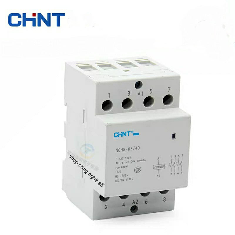 Khởi động từ 4P CHINT NCH8-25/40 NCH8-63/40 25A 63A 220V dùng cho điện 3 pha 380V 4 pha