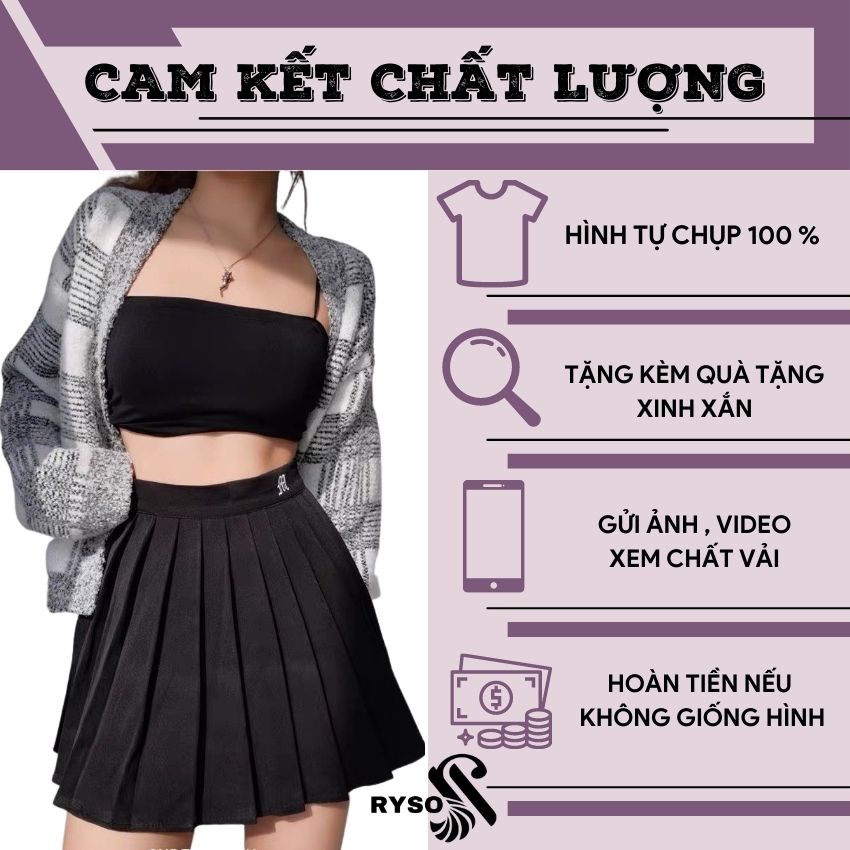 Chân váy xếp ly thêu họa tiết chất cao cấp RYSO dáng ngắn lưng cao siêu năng động