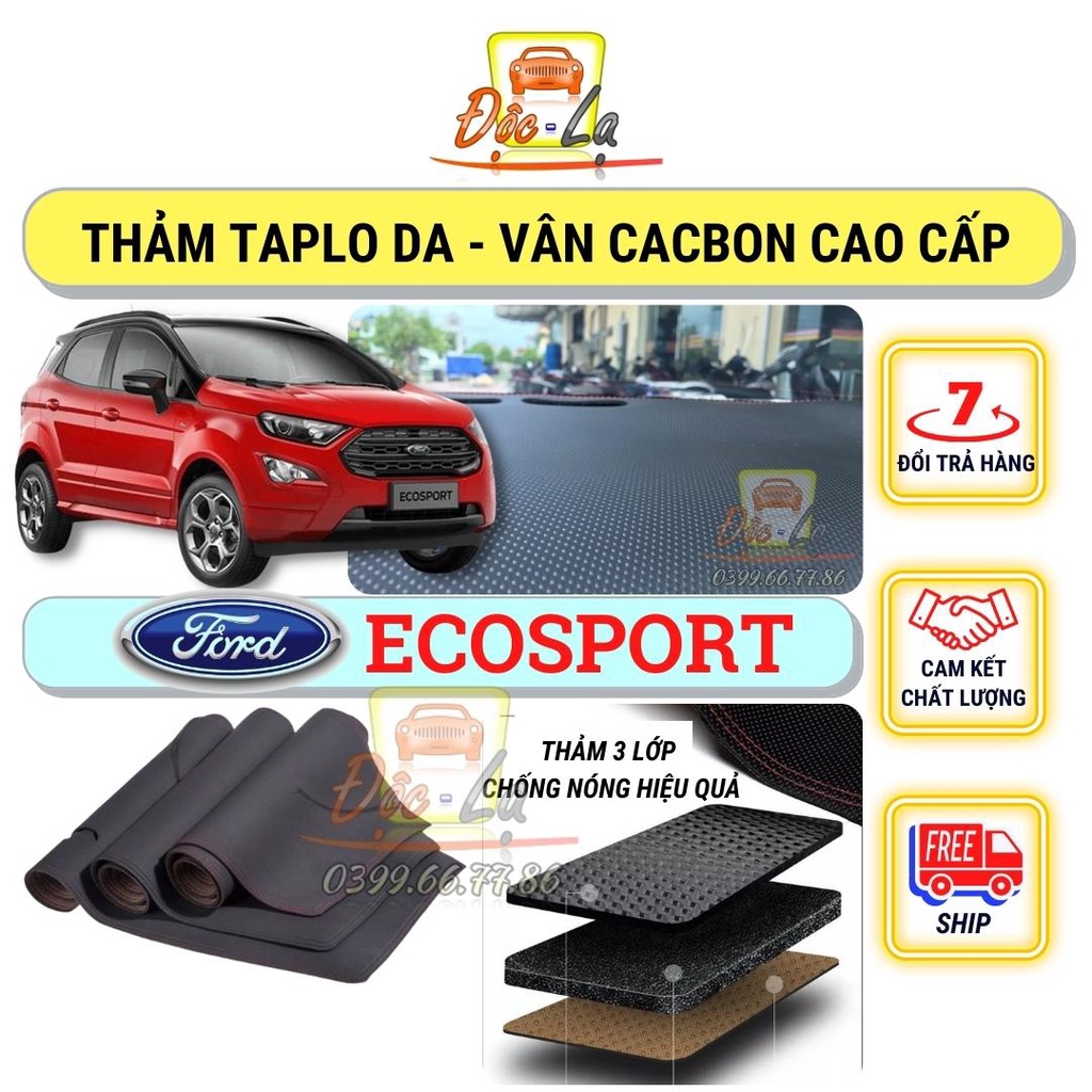 Thảm taplo Ford Ecosports 2013 - 2021 vân Cacbon 3 lớp cao cấp, chống nóng, bảo vệ ô tô hiệu quả