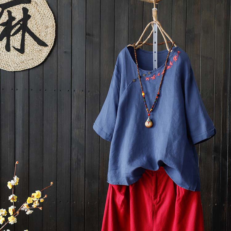 Áo trung niên vải linen theo hoa đơn giản freesize