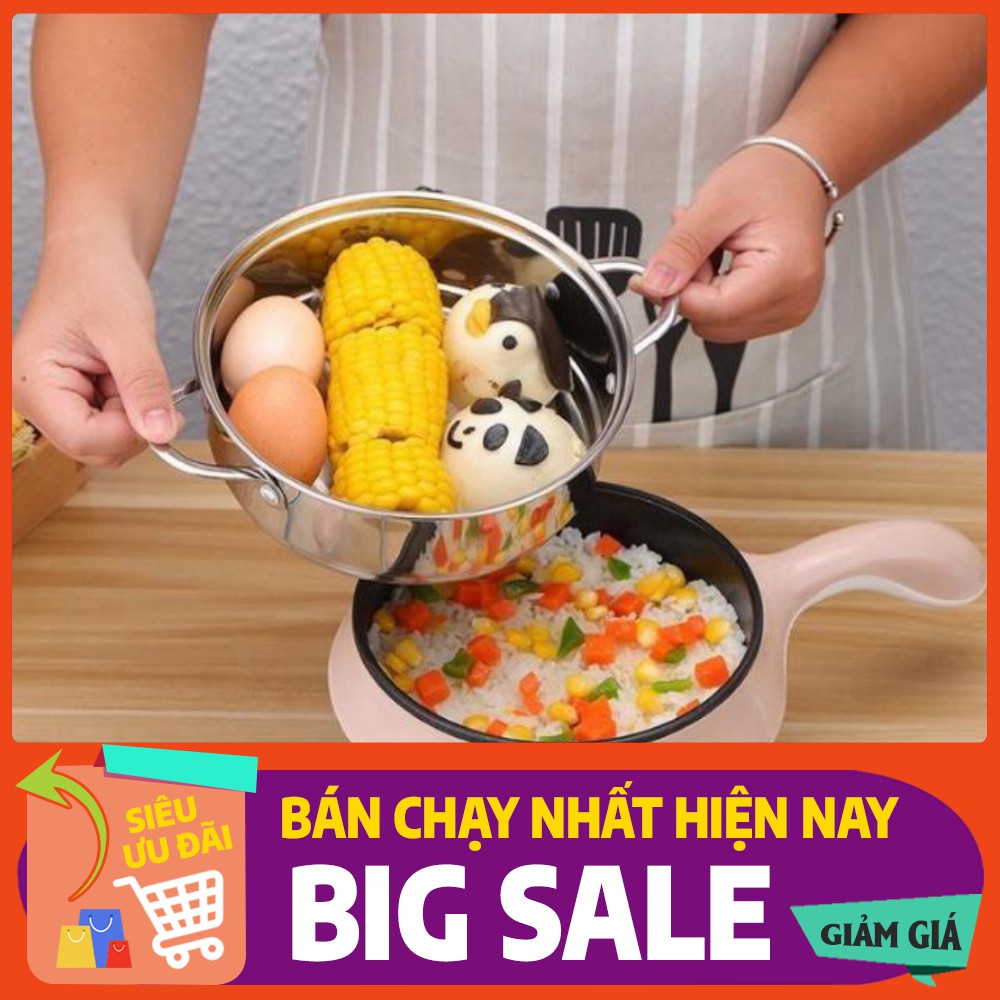 Nồi lẩu điện mini 2 tầng đa năng chống dính 18cm Tặng xửng hấp, Ca nấu mì nấu lẩu