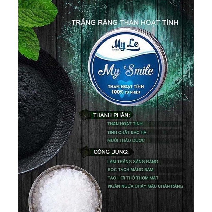 Bột trắng răng, làm trắng răng bằng than hoạt tính My Smile - 100% từ