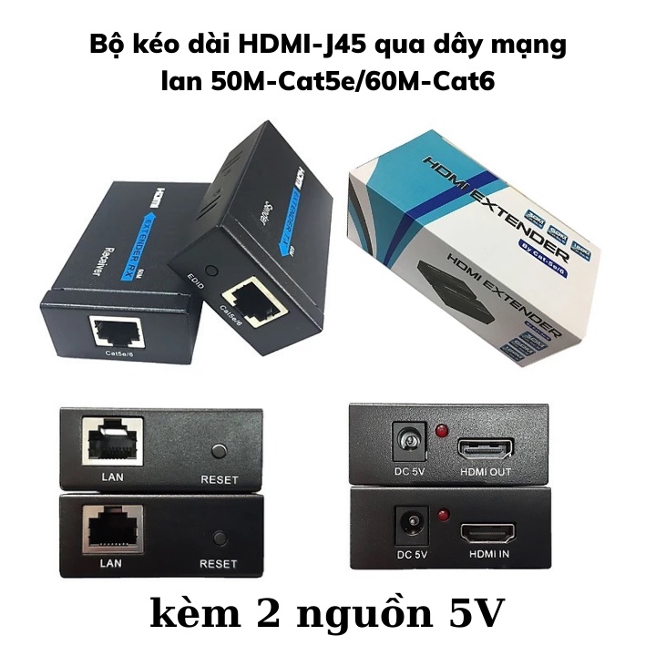 Giá siêu rẻ Bộ kéo dài HDMI-J45 qua dây mạng lan 50M và 25M-Cat5e/Cat6 đều dùng được-Lưu ý dùng dây Cáp mạng đồng chuẩn