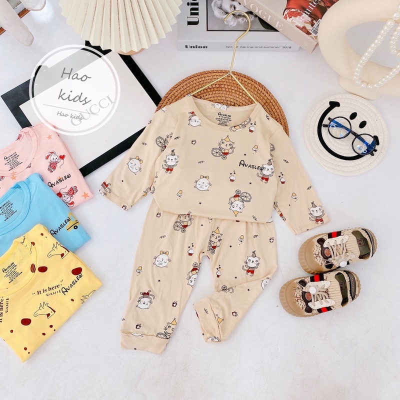 Bộ thun lạnh dài tay cho bé , Bộ Đồ Bé Trai Đồ sơ sinh Avaler Đồ ngủ bé gái Quần Áo Trẻ Em