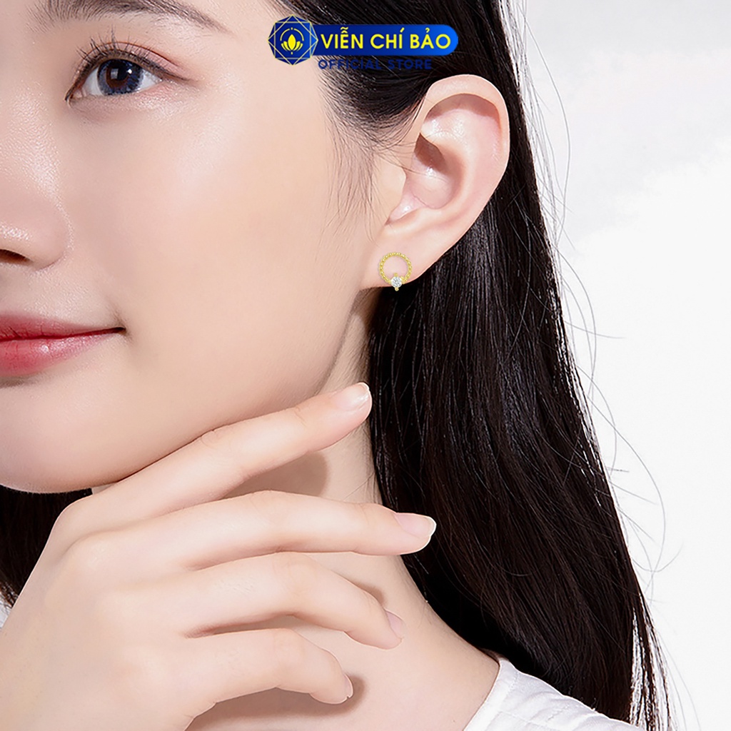 Khuyên tai vàng nữ hình tròn đính đá trắng vàng 10K thời trang phụ kiện trang sức nữ Viễn Chí Bảo B800033