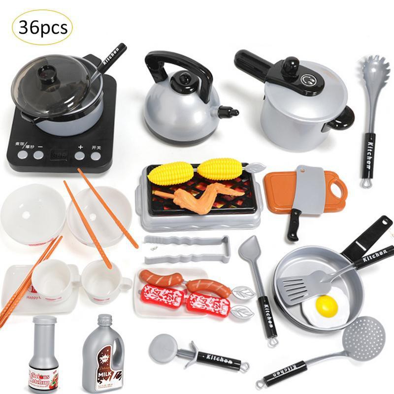 36PCS Kids Kitchen Set - Đồ chơi nấu ăn cao cấp 36 món cho cả bé trai và bé gái tại nhà, có pin và nhạc