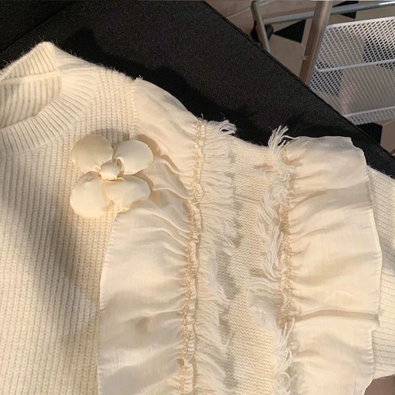 Áo Dệt Kim Phối Bèo Dáng Rộng Thời Trang Mùa Thu Phong Cách Mới