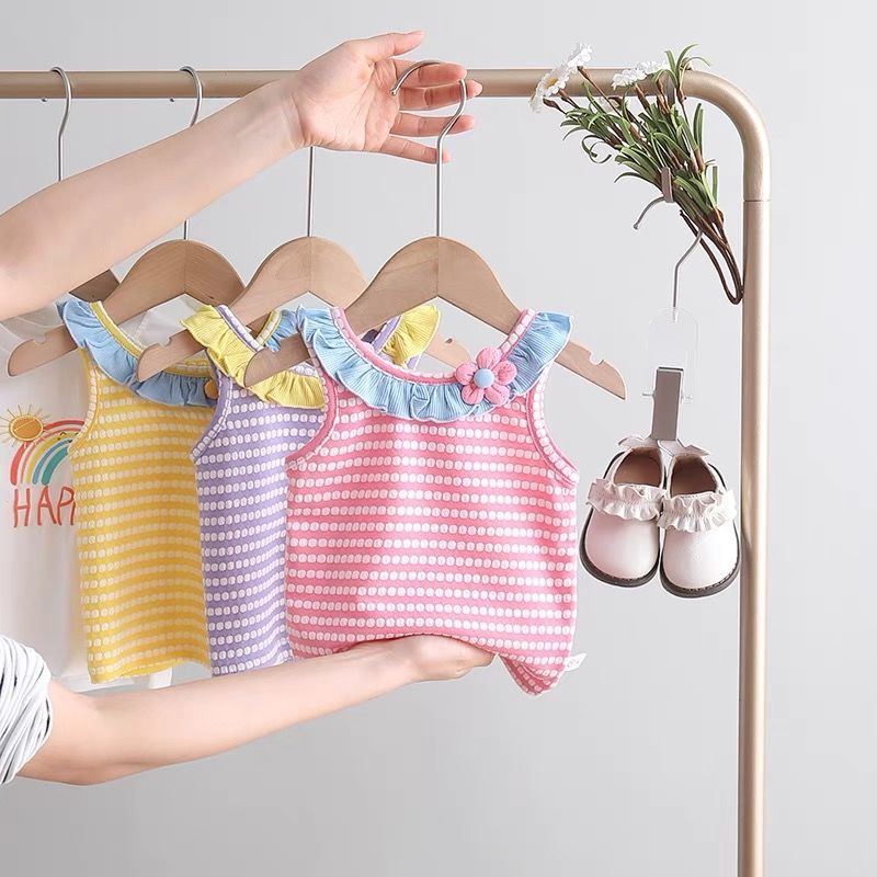 [Babycat] Hàng Có Sẵn Áo Hai Dây Cotton Mỏng Kẻ Sọc Phong Cách Nhật Bản Hàn Quốc Mùa Hè Cho Bé Gái