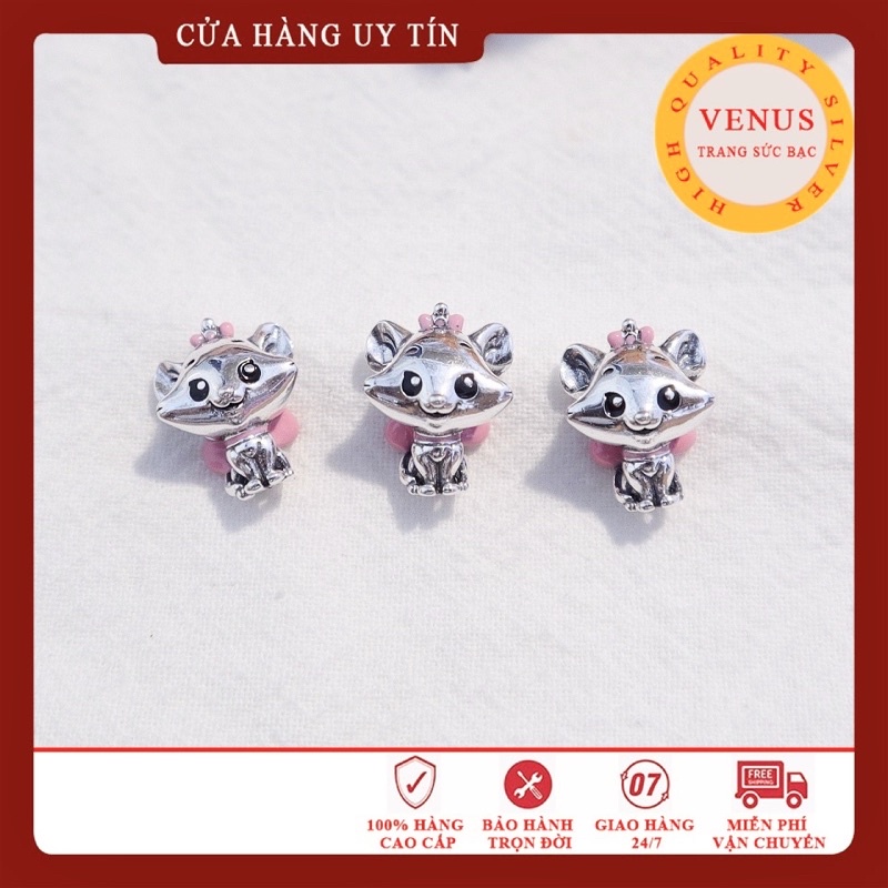 Charm Mèo Nơ Hồng- S925 ALE- Trang Sức Bạc Venus