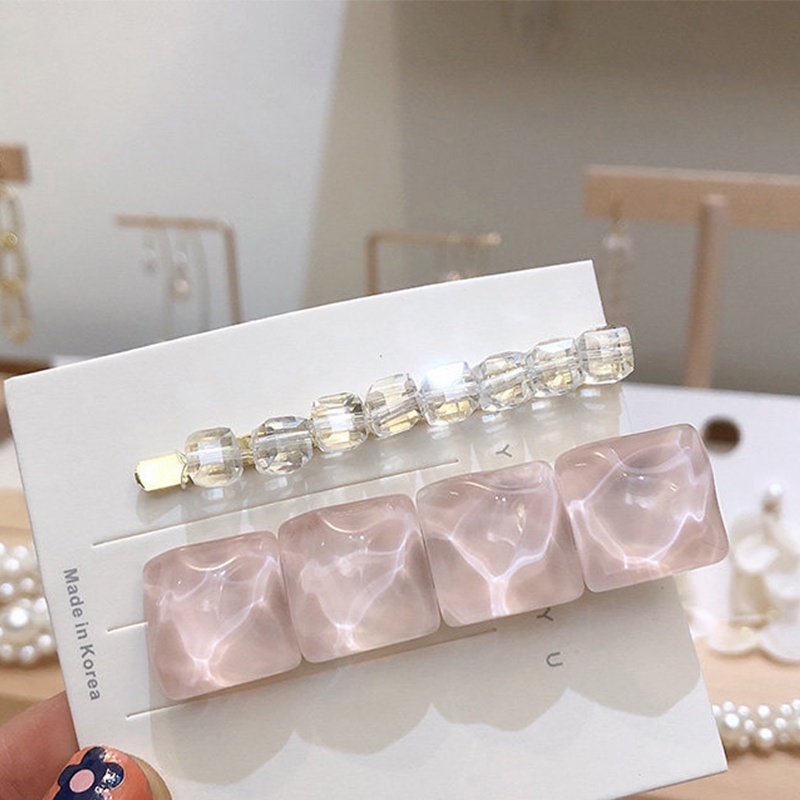 Set 2 Kẹp Tóc Hình Vuông Đính Đá Pha Lê Phong Cách Hàn Quốc