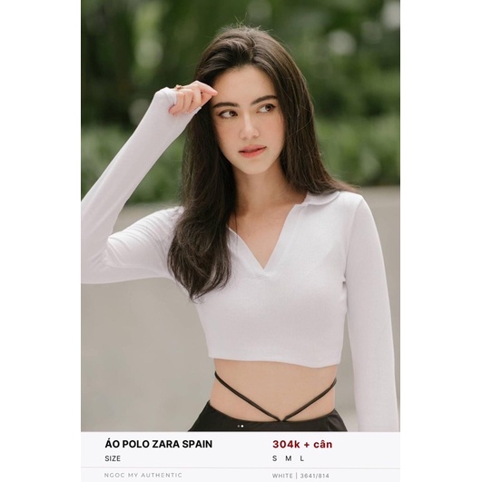 ZARA Đức - Áo kiểu chính hãng auth new tag cao cấp có sẵn sale polo tay dài không nút 3641/814 trắng xanh rêu đen