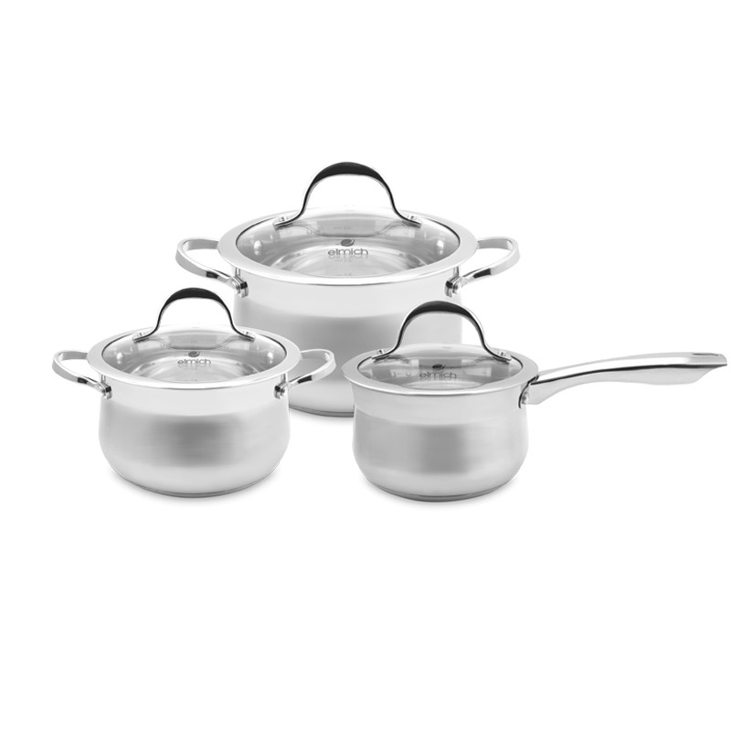 BỘ NỒI VÀ QUÁNH ELMICH INOX 304 IBIZA 3 CHIẾC CỠ 16CM, 20CM, 24CM EL0124