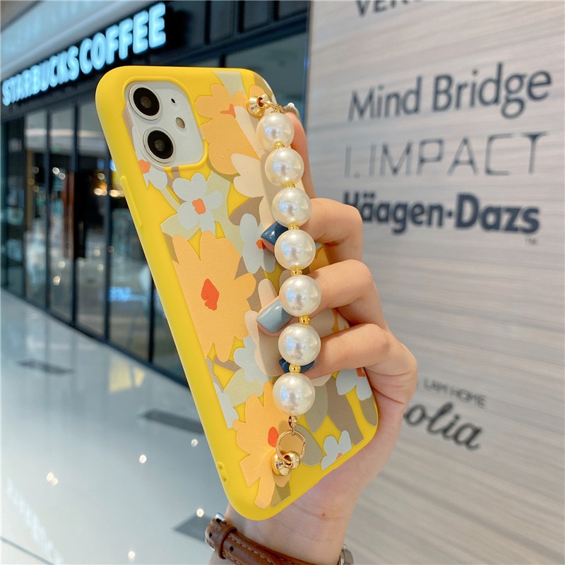 Samsung Galaxy A51 A71 A20 A30 S A50 S A31 A12 Note 10 S10 Plus S21 Ultra A52 Case Soft Pretty Flowers with Pearls Chain