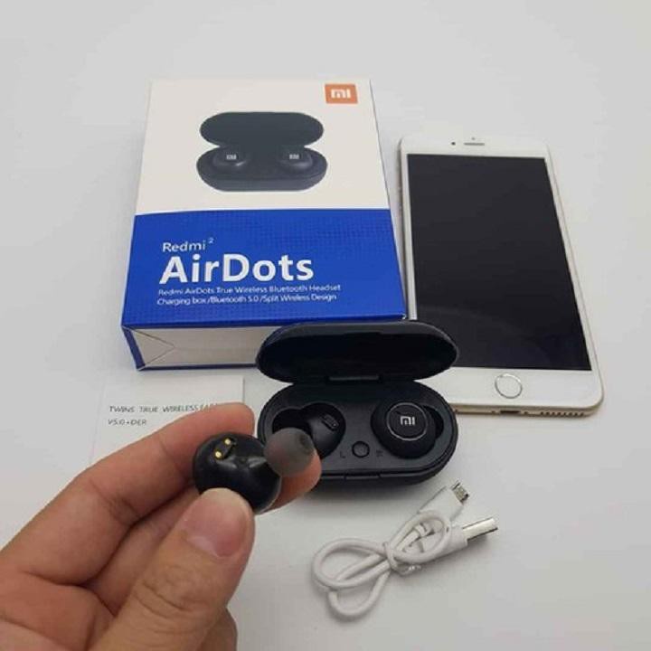 Tai Nghe Bluetooth AirDots Redmi2 Đen True Wireless Công Nghệ 5.0 Kèm Đốc Sạc ,Cảm Biến Tự Động Kết Nối