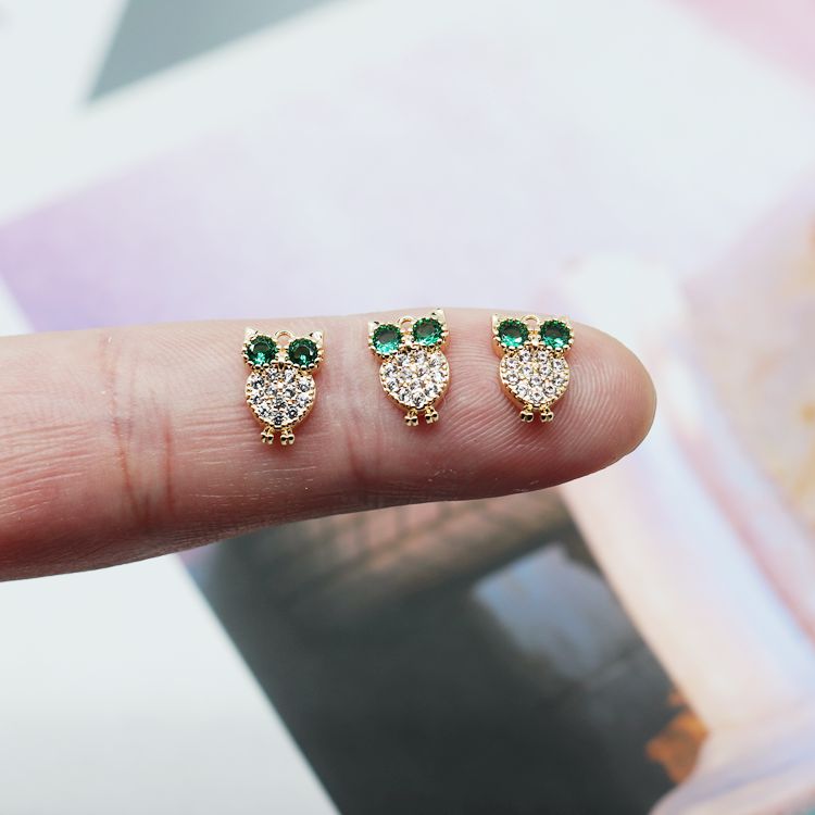 Mặt Dây Chuyền Bằng Đồng Mạ Vàng 18k Hình Chim Cú Đính Đá Zircon diy