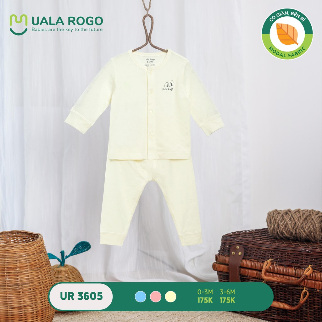 UR3605 Bộ quần áo sơ sinh dài tay cài giữa vải sợi sồi Uala Rogo