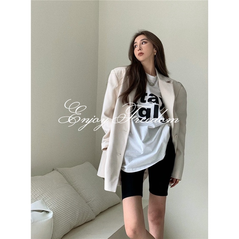 Enjoy Freedom Áo Thun Tay Ngắn Dáng Rộng In Chữ Phong Cách Hàn Quốc Cá Tính Cho Nữ