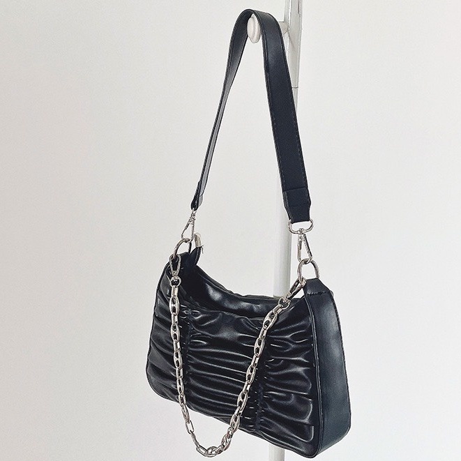 Túi đeo vai kẹp nách nữ xách tay da mềm xếp ly phối xích thời trang đi chơi giá rẻ DIOMI