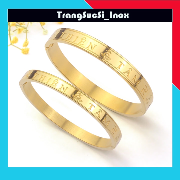 Sỉ vòng tay thiên tâm màu vàng hình tròn bản 6mm sáng đẹp, bền màu, Đeo tay vạn sự may