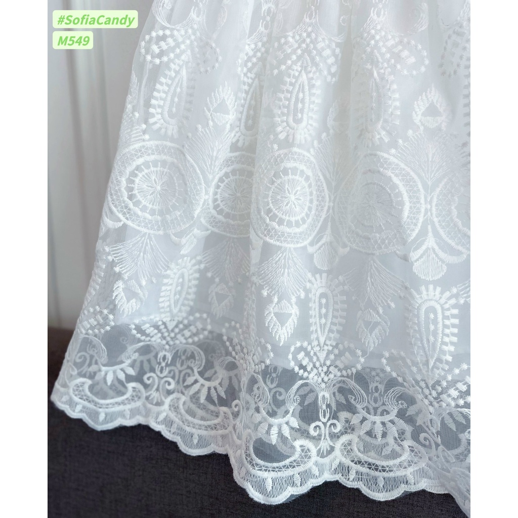 Đầm bé gái ren thêu trắng công chúa tiểu thư sang chảnh 10-40kg