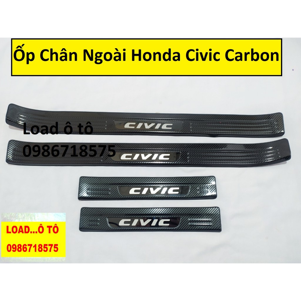 Ốp Bậc Cửa, Nẹp Bước Chân, Cốp Sau Honda Civic 2023-2019 Mẫu Vân Carbon Cao Cấp