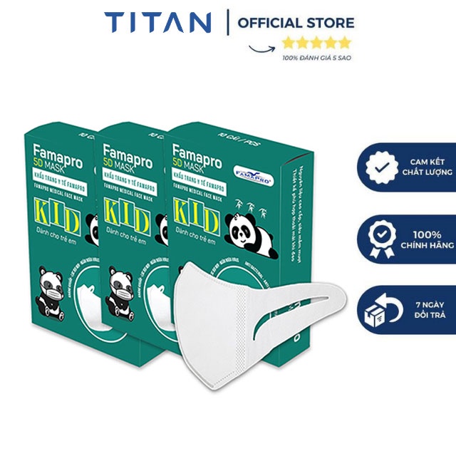[5D KIDS QUAI VẢI CHO BÉ TỪ 2-4 TUỔI] Khẩu trang trẻ em kháng khuẩn 3 lớp Famapro ( 10 cái/hộp)