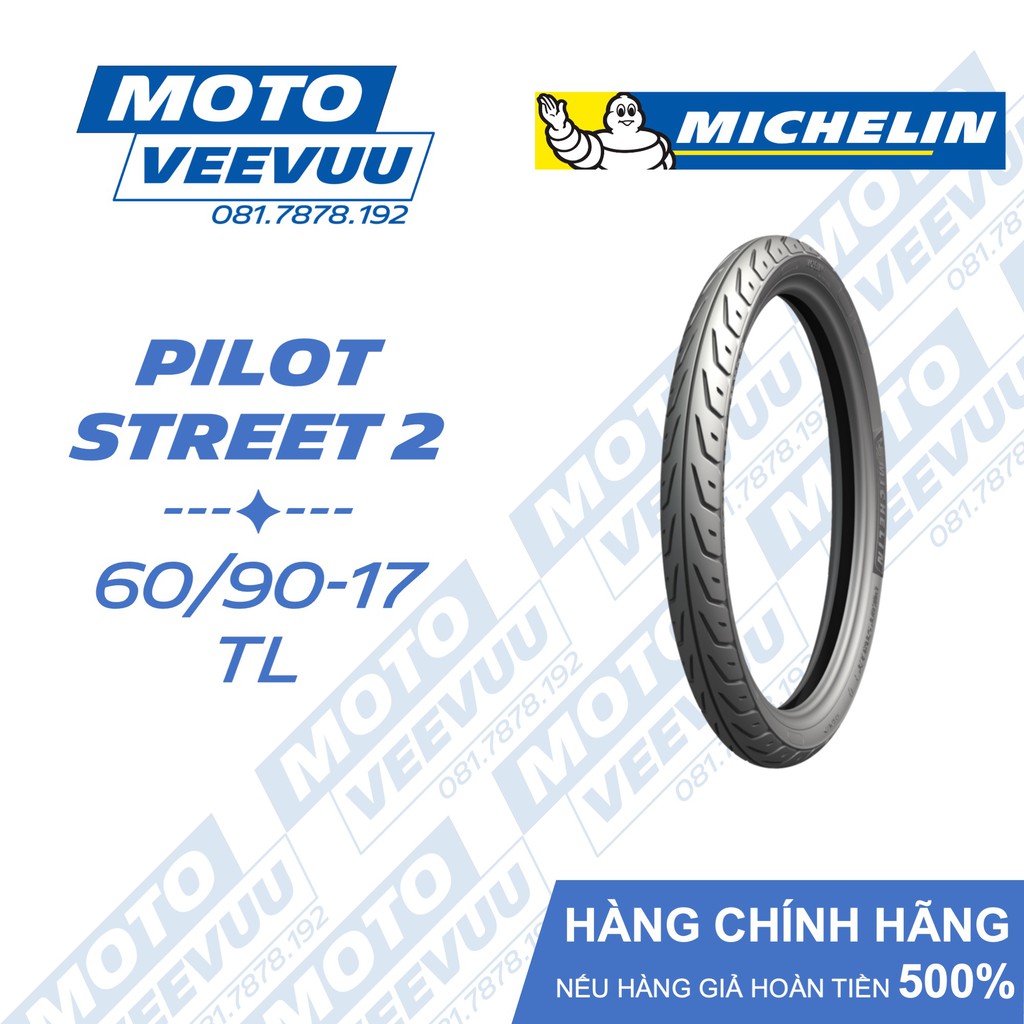 Vỏ lốp xe máy Michelin 60/90-17 TL Pilot Street 2 (Lốp không ruột)