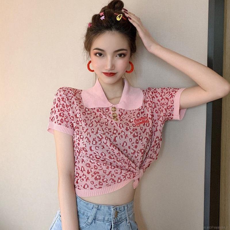 Áo Croptop Dệt Kim Hoạ Tiết Da Báo Thiết Kế Dáng Rộng Thoải Mái