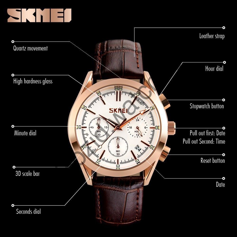 Đồng hồ nam chính hãng SKMEI 9127 dây da chống nước Vàng Xanh -Men.watch