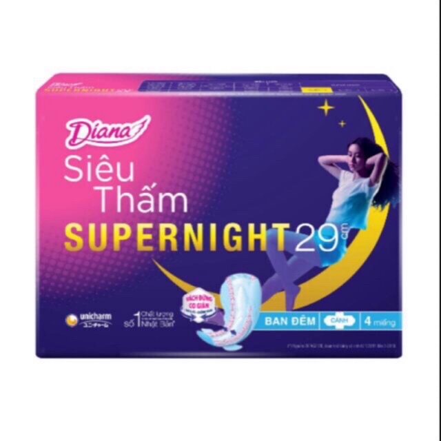 [ Mua 2 tặng1] Tặng 1 gói HN kháng khuẩn 8 miếng khi mua 2 gói Băng vệ sinh Diana Super Night Ban đêm 29cm