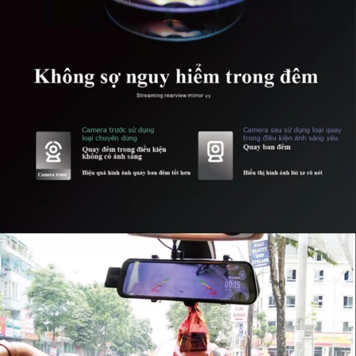 Camera hành trình dạng gương chiếu hậu Acumen D10+ , tặng thẻ nhớ 16gb và đầu đọc thẻ , Ghi hình trước &amp; sau Full HD