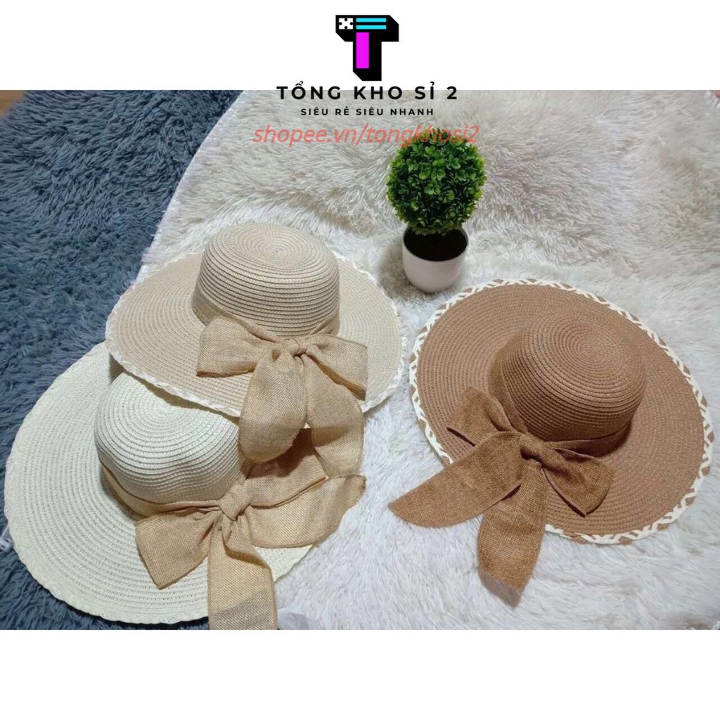 PVN15684 Nón cói đi biển rộng vành nơ xinh xắn T2