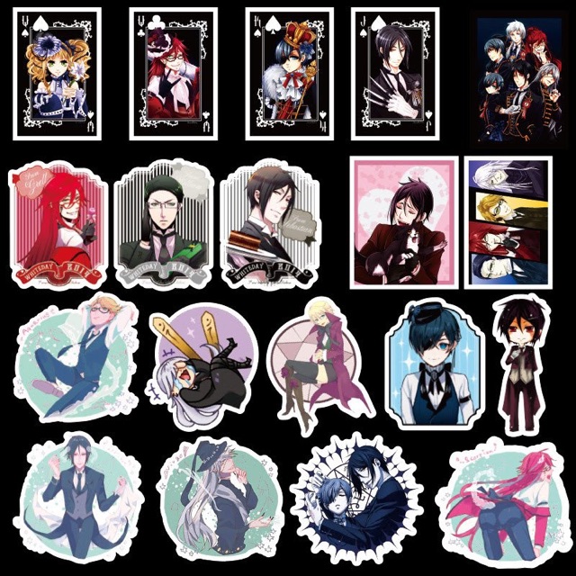 Sticker kuroshitsuji 30 cái ép lụa khác nhau có đề can bóc dán