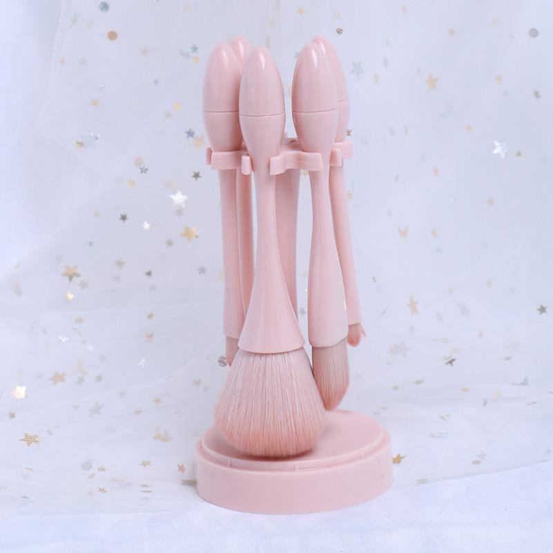 Bộ 5 cây cọ trang điểm mềm mại có giá đựng màu hồng xinh xắn mọi lứa tuổi