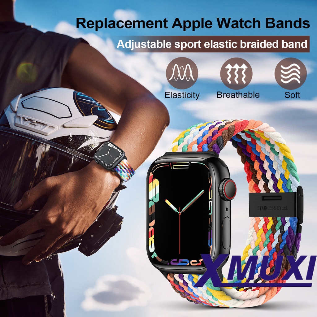 Dây Đeo Đồng Hồ Dạng Bện Co Giãn Điều Chỉnh Được 49mm 45mm 41mm Cho IWatch Ultra Series 8 7 6 5 4 SE 2 1