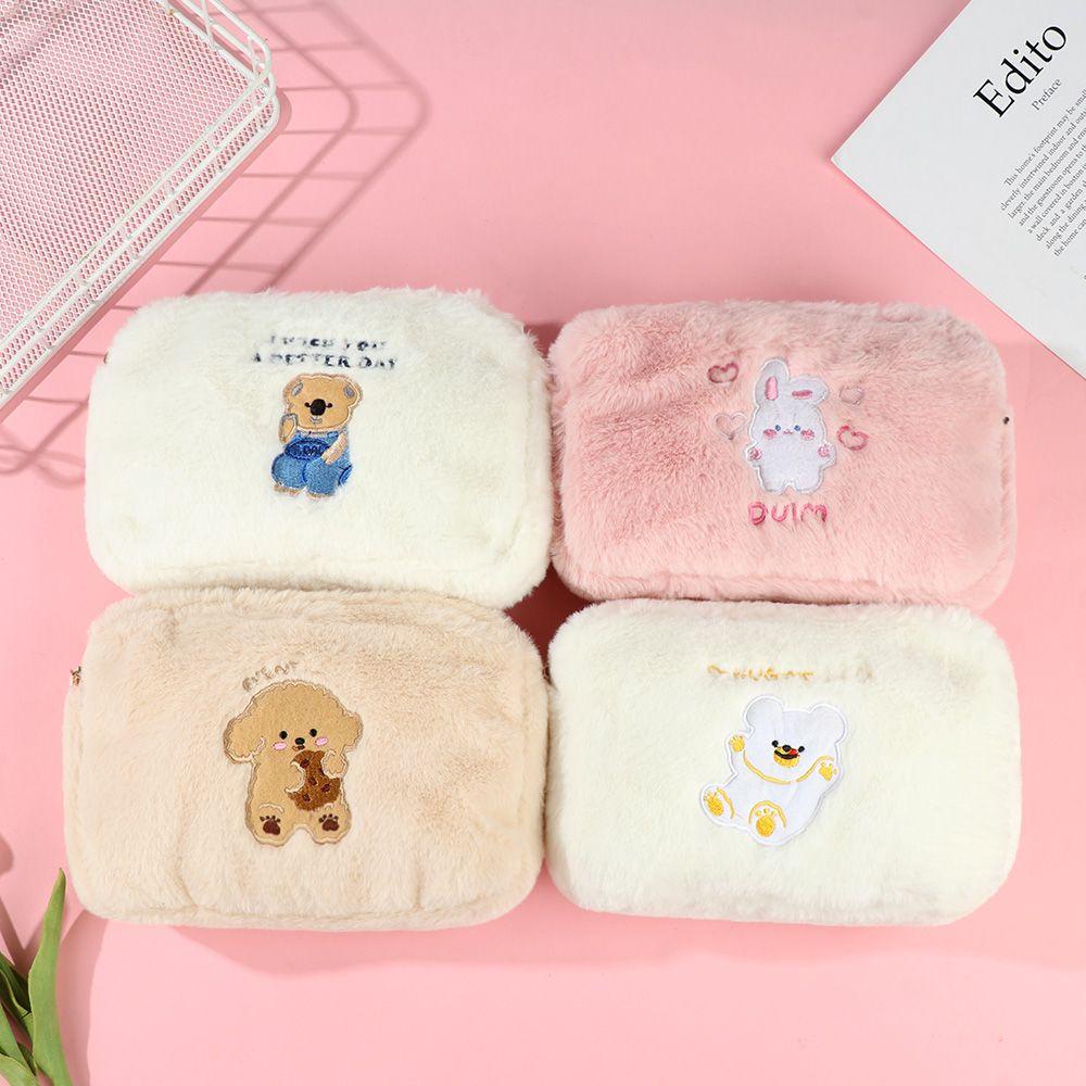 .Túi Đựng Mỹ Phẩm Xách Tay Hình Gấu Hoạt Hình Nhồi Bông Dễ Thương