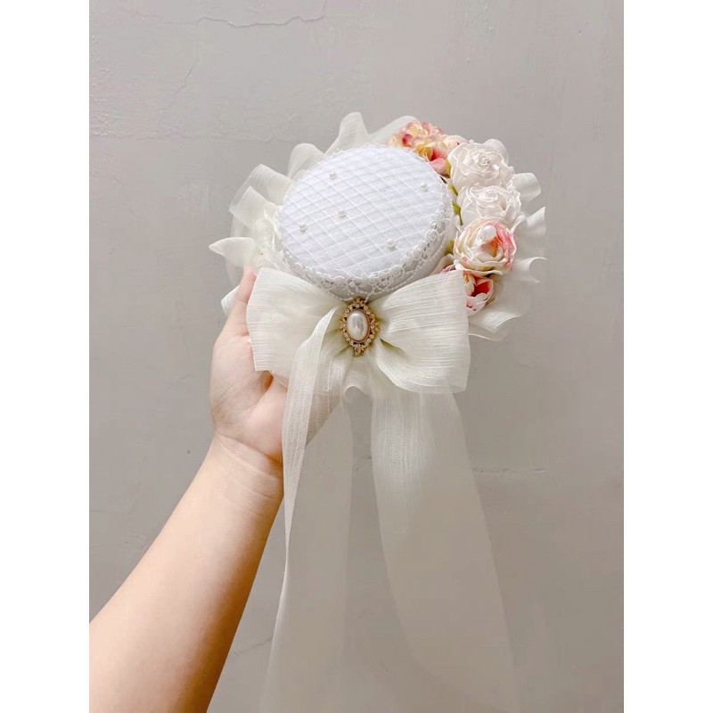 YASLC0069-Mũ lolita hoa hồng phối ren