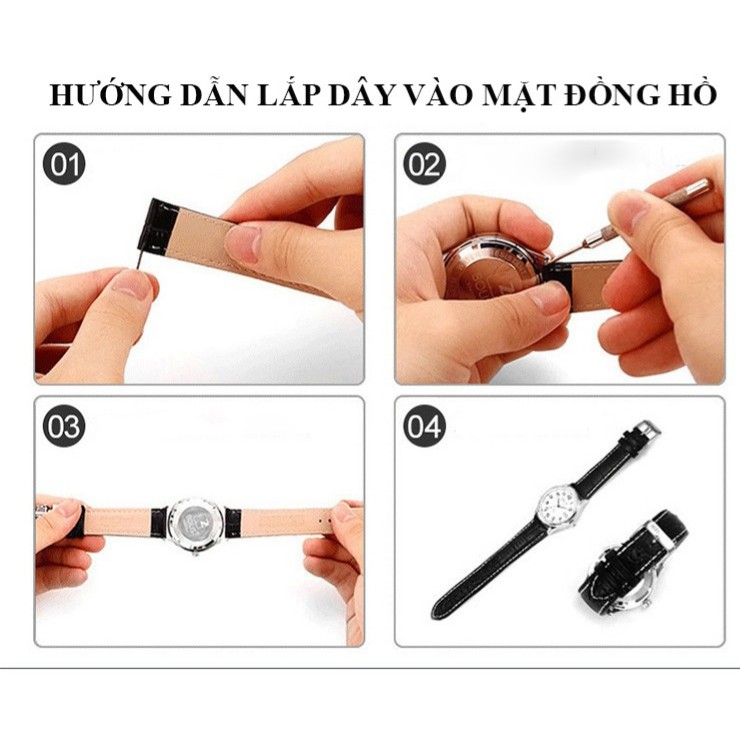 Dây da đồng hồ nam nữ da bò xịn khóa bướm đôi có nút bấm size 12mm 14mm 16mm 18mm 20mm 22mm 24 mm DKB1