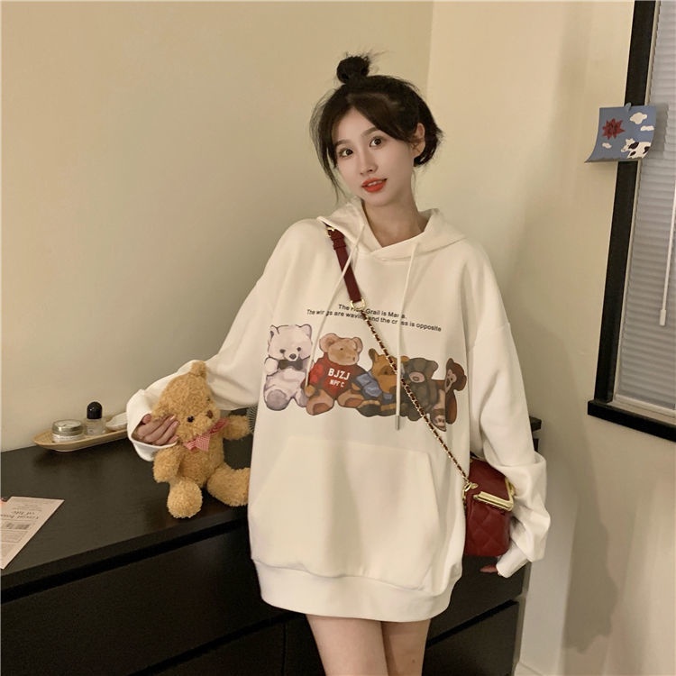 Áo Hoodie Tay Dài Dáng Rộng Phong Cách Thời Trang Hàn Quốc