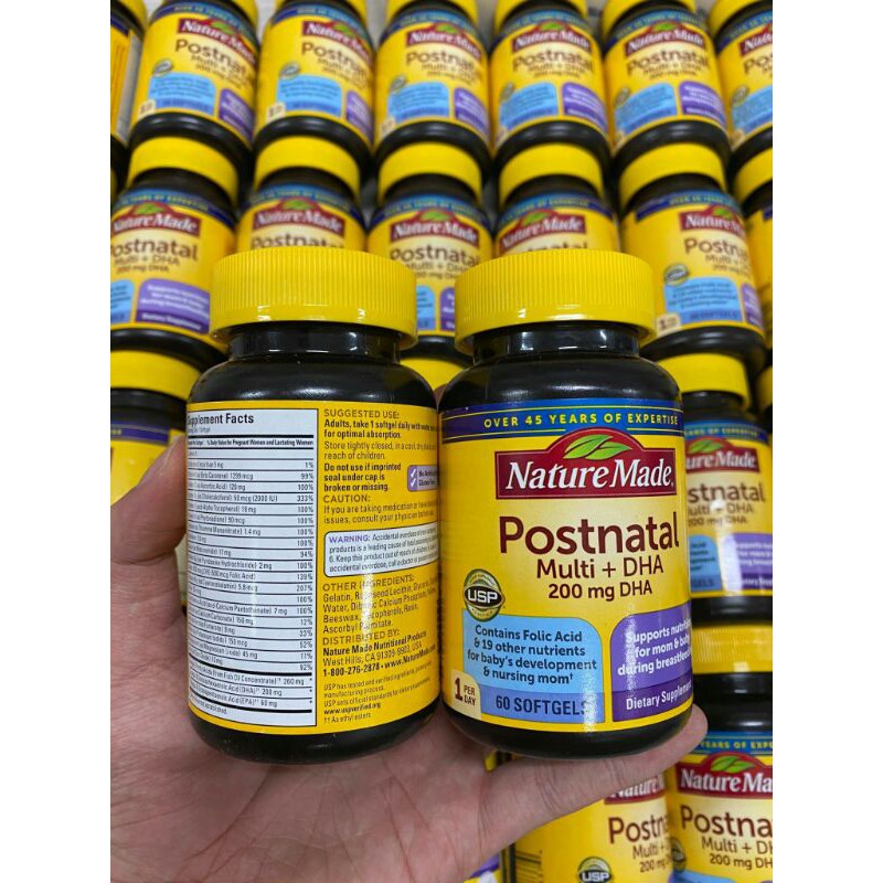 Vitamin tổng hợp cho phụ nữ sau sinhNature Made Postnatal Multi DHA Cho Phụ Nữ Cho Con Bú Mẫu Mới,60 viên(usa)-Date03/23