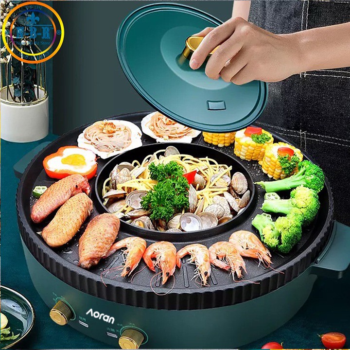 Bếp Lẩu Nướng AORAN , Bếp điện Đa Năng 2 Ngăn Xinh Xắn Và Sành Điệu, Sử Dụng Thuận Tiện Dễ Dàng, Tiết Kiệm Không Gian