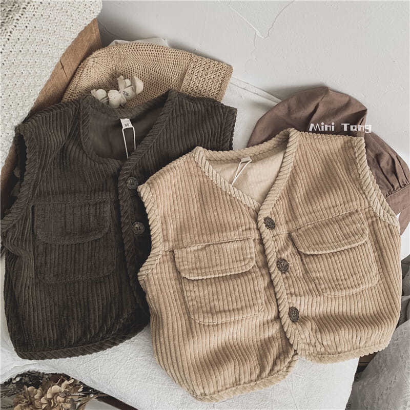 MNGRL Áo Gile Khoác Vải Nhung Thoải Mái Màu Trơn Thời Trang Hàn Quốc Cho Bé Gái Bé Trai