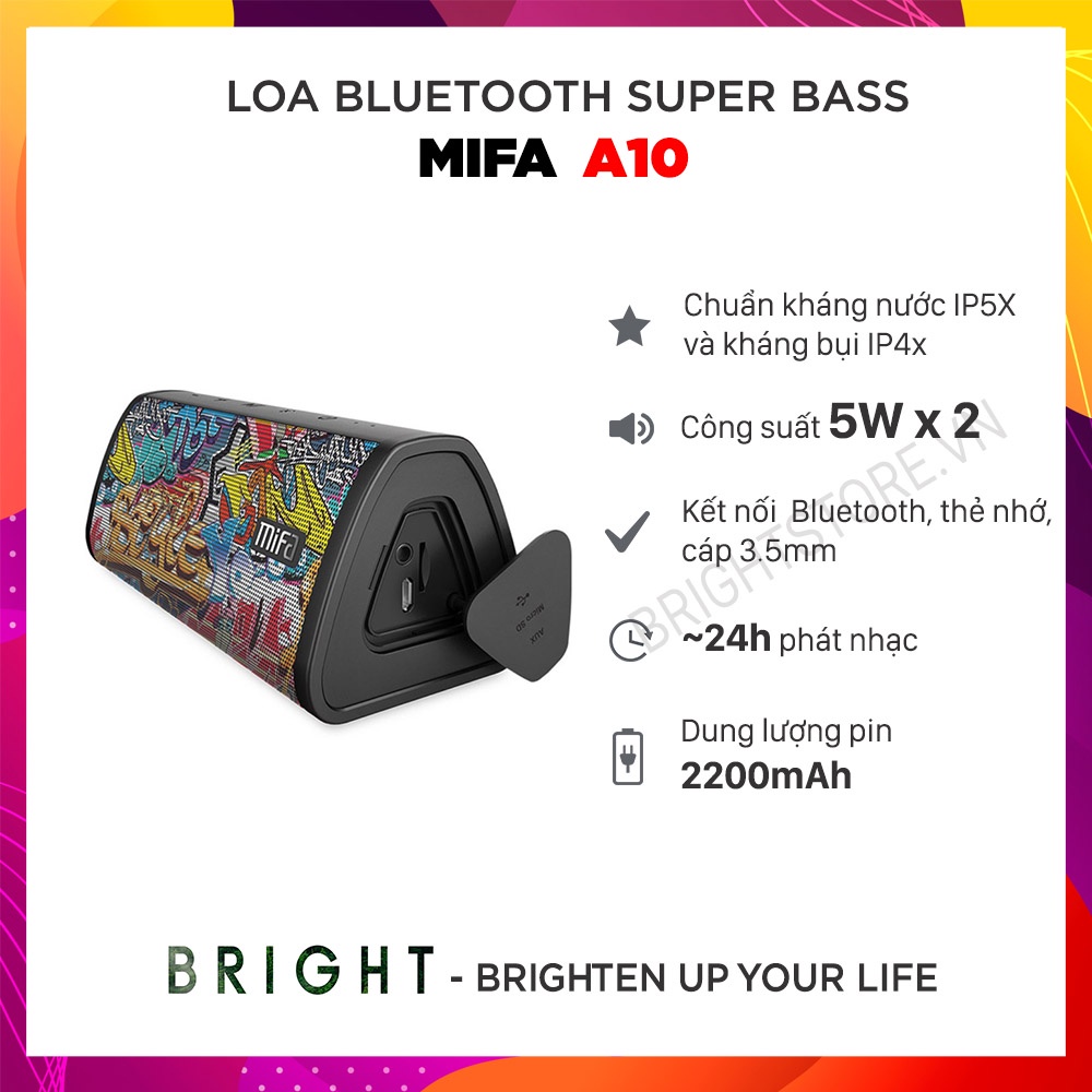[Mã 151ELSALE hoàn 7% đơn 300K] Loa Bluetooth MIFA A10 Super Bass - Hàng Chính Hãng