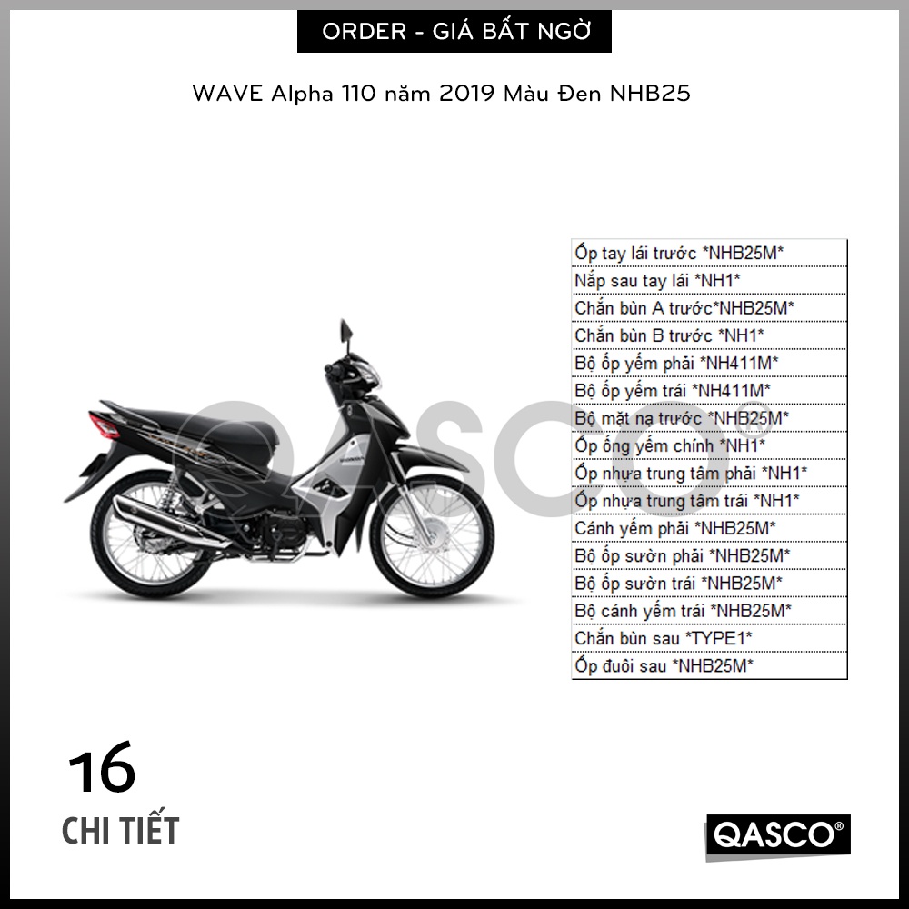 [ORDER] Dàn Áo - Bộ Nhựa Vỏ Xe WAVE Alpha 110 năm 2019 Màu Đen NHB25 (CHÍNH HÃNG HONDA)