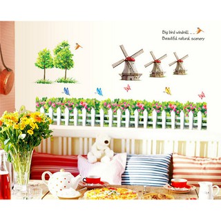Decal dán tường Hàng rào cối xay gió (trắng)