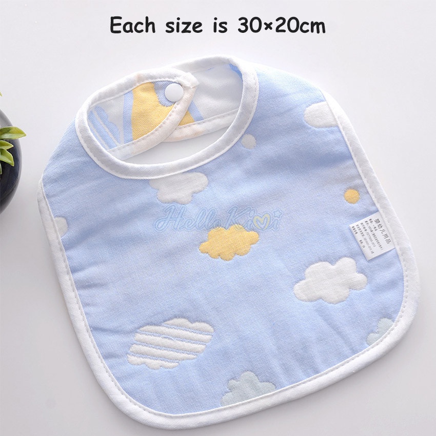 Set 3 yếm ăn HELLOKIMI bằng cotton dày dặn in họa tiết hoạt hình dễ thương dành cho các bé