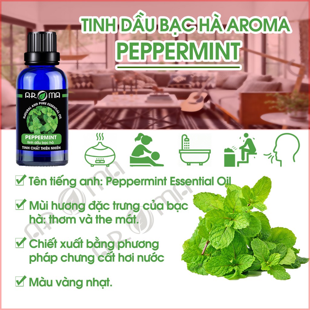 Tinh dầu Bạc hà AROMA peppermint essential oil, tinh dầu thơm phòng, đuổi muỗi, tự nhiên, nguyên chất