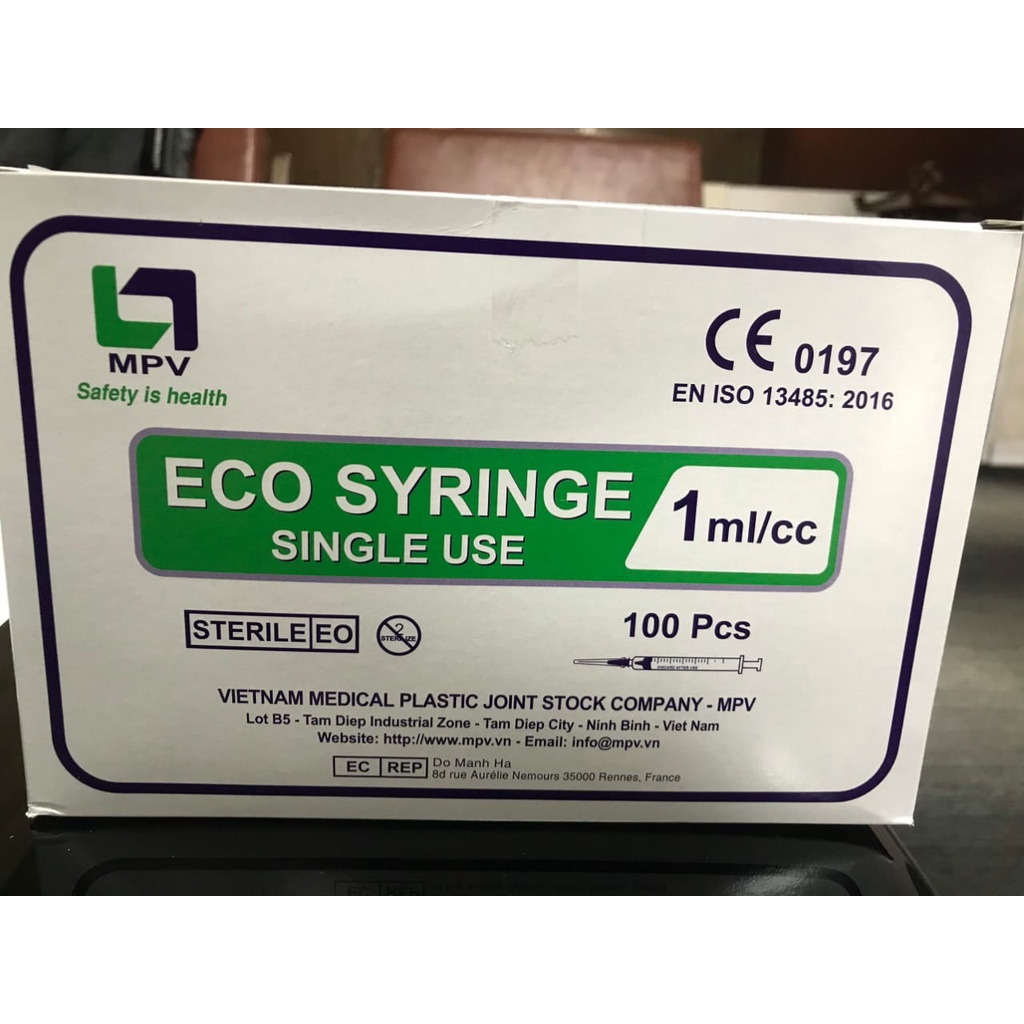 Hộp 100 cái Bơm kim tiêm MPV 1ml  xilanh 1cc tiết kiệm tinh chất tiêm prp lắp đầu kim meso