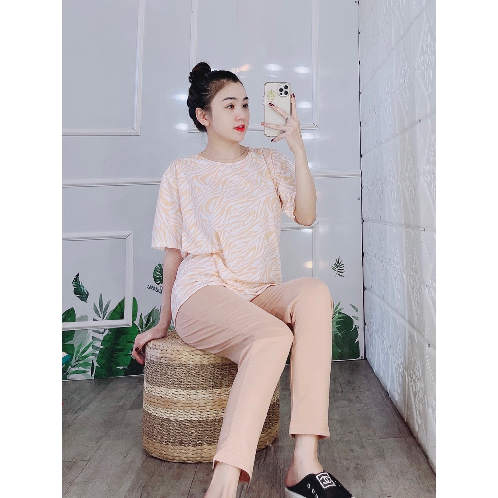 Đồ bộ nữ cotton quần dài phối màu loan, bộ mặc nhà mùa hè thoáng mát